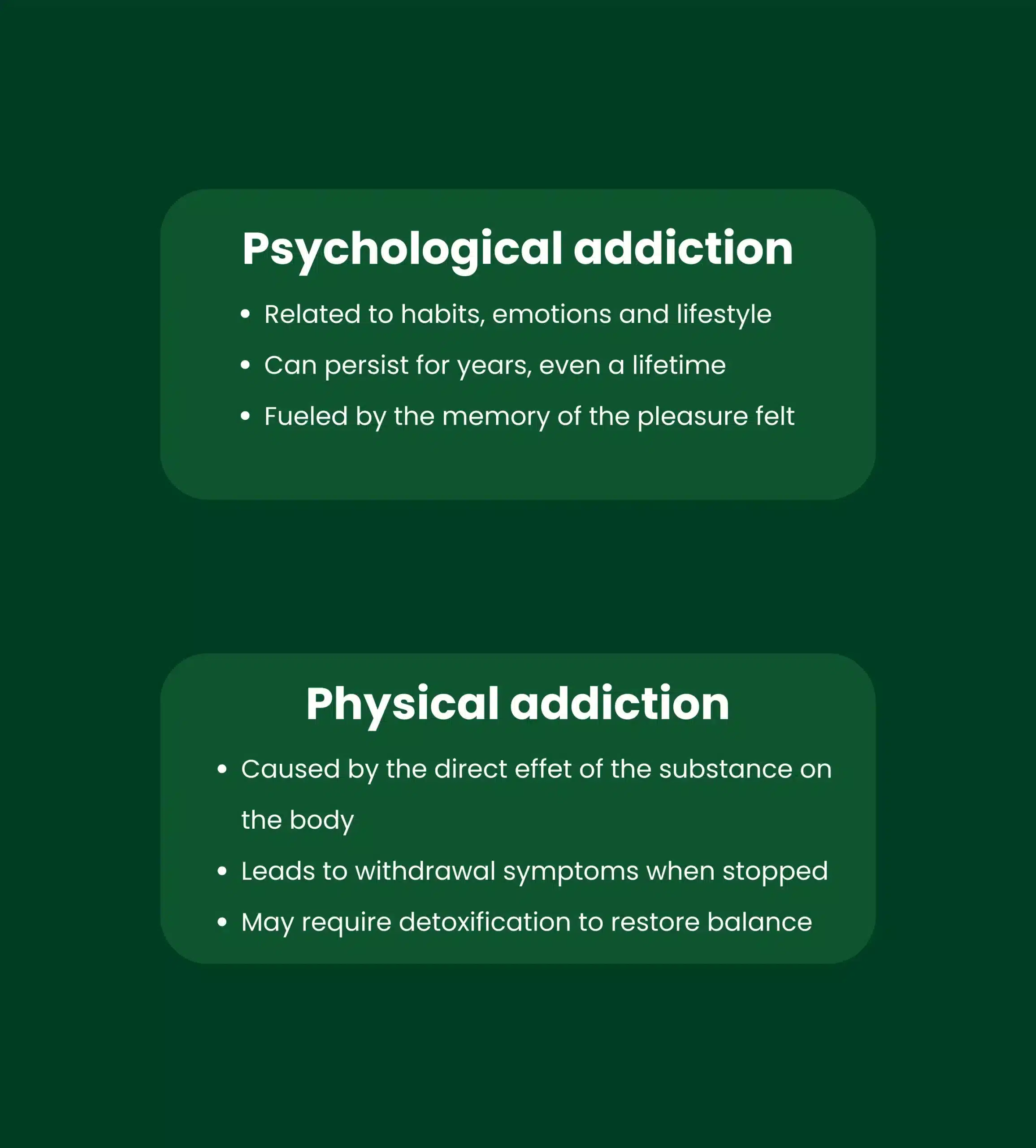 Explaining the 2 types of addiction : psychological and physical